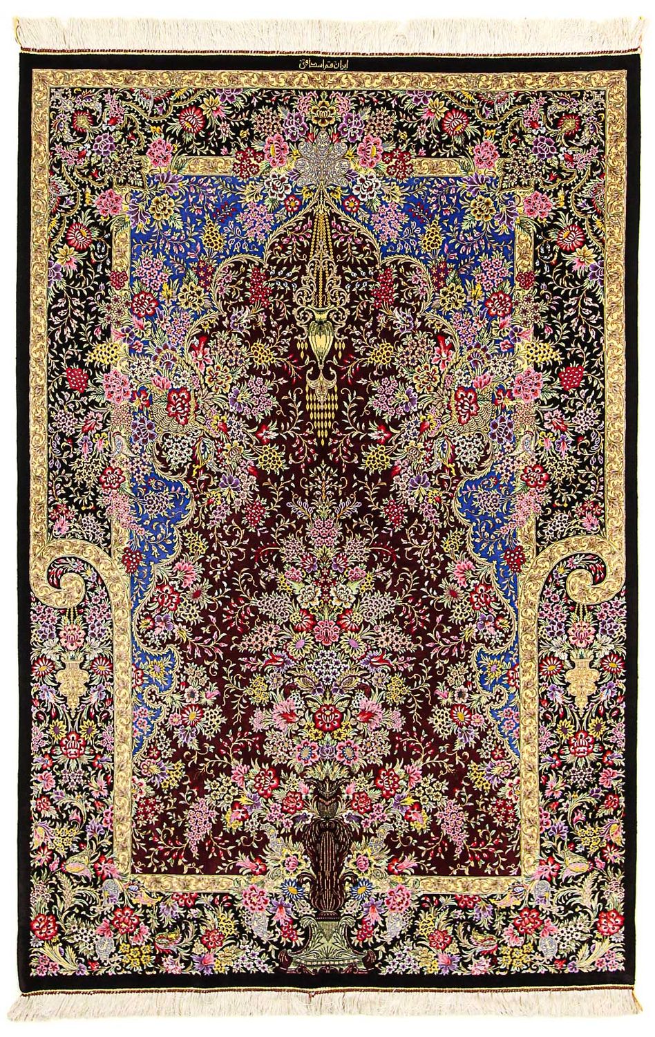 Hedvábný koberec - Ghom Silk - Premium - 197 x 128 cm - tmavě modrá