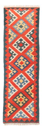 Runner Kelim Carpet - orientalisk matta - 207 x 62 cm - mörkröd