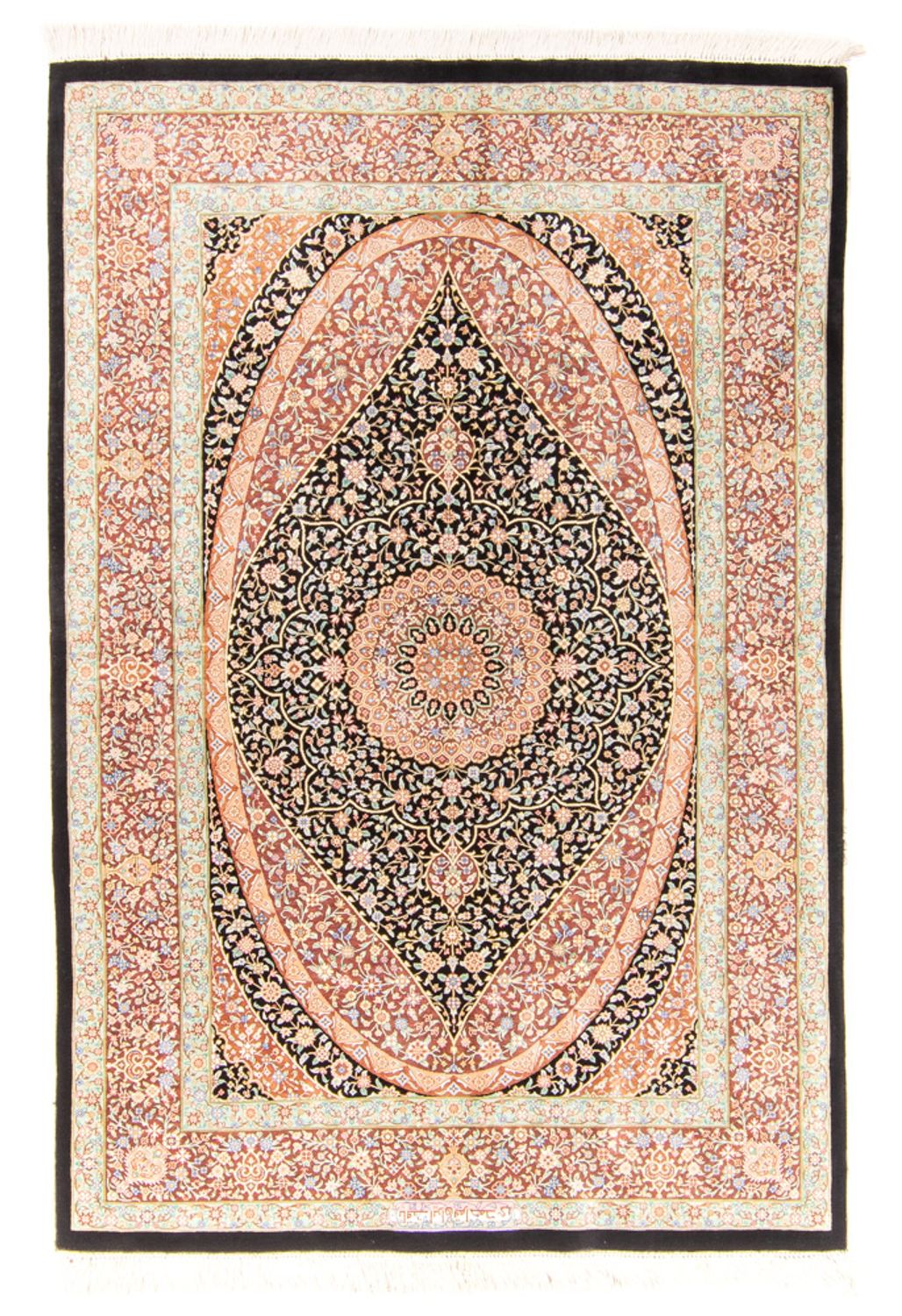 Hedvábný koberec - Ghom Silk - Premium - 154 x 101 cm - tmavě modrá