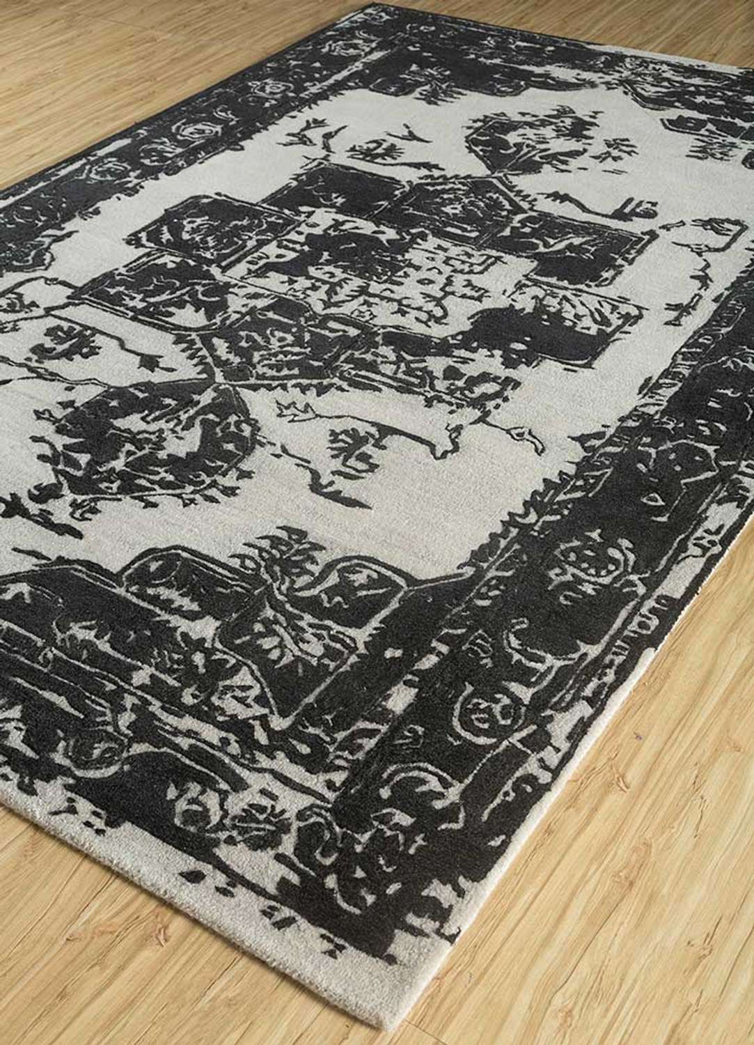 Alfombra de lana - 240 x 150 cm - blanco y negro