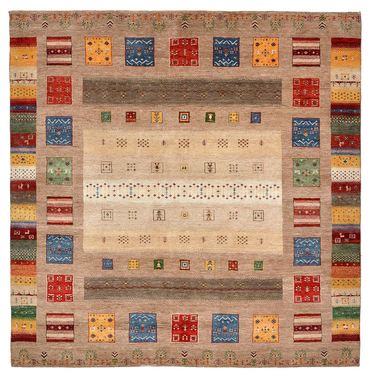 Tapis Gabbeh - Loribaft Indus carré  - 203 x 201 cm - multicolore