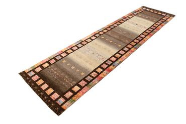 Runner Gabbeh-mattan - Loribaft Indus - 306 x 80 cm - mörk beige