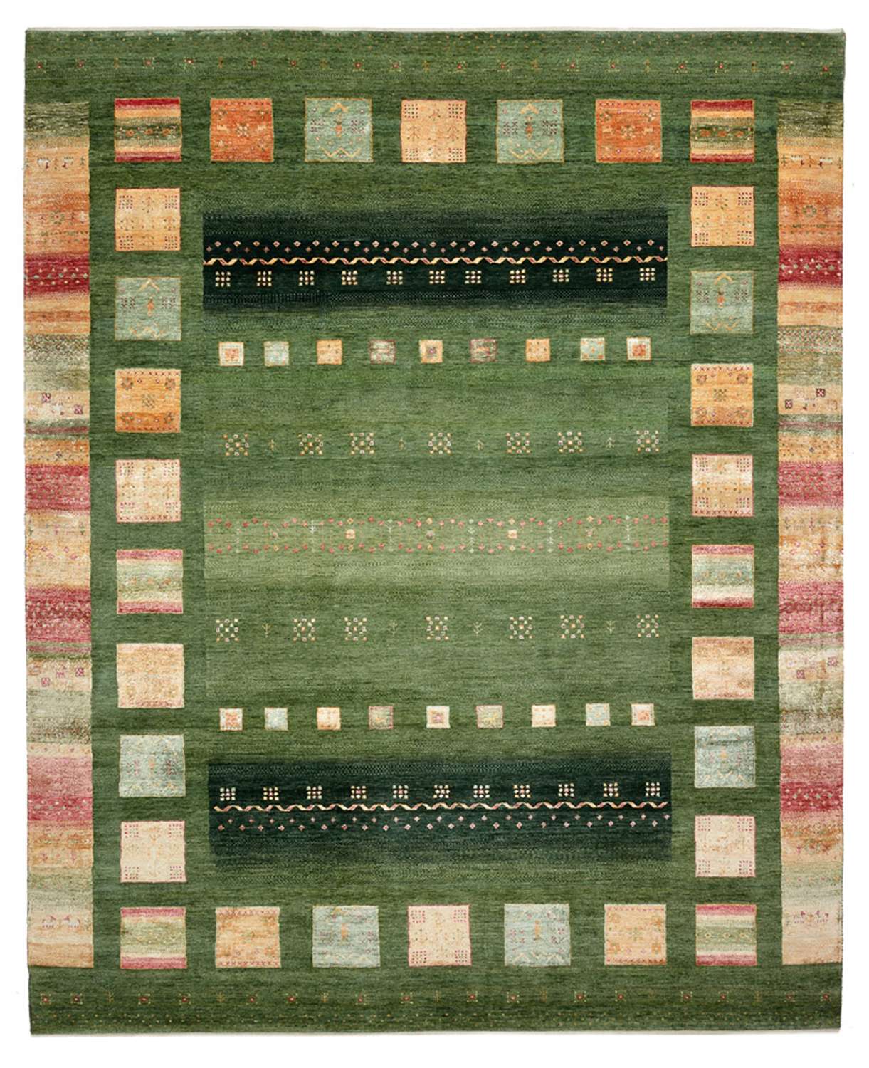 Tapis Gabbeh - Loribaft Indus - 302 x 249 cm - vert