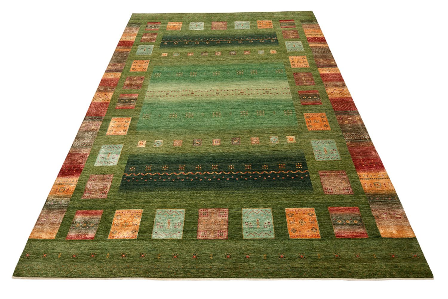 Alfombra Gabbeh - Loribaft Indus - 343 x 251 cm - verde