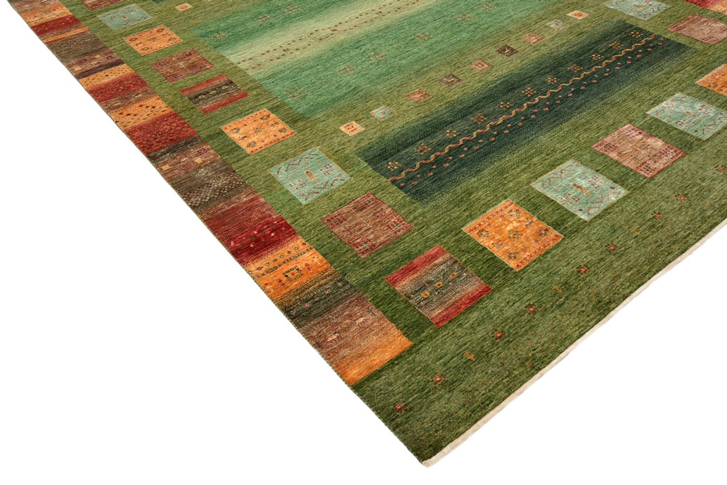 Tapis Gabbeh - Loribaft Indus - 343 x 251 cm - vert