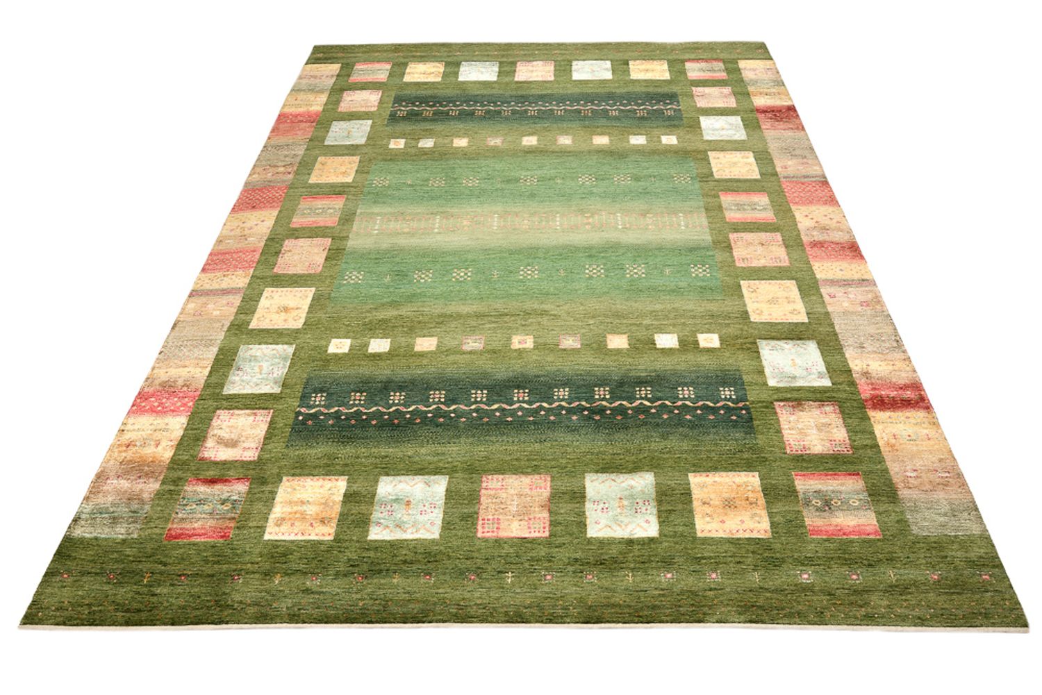 Tapis Gabbeh - Loribaft Indus - 343 x 251 cm - vert