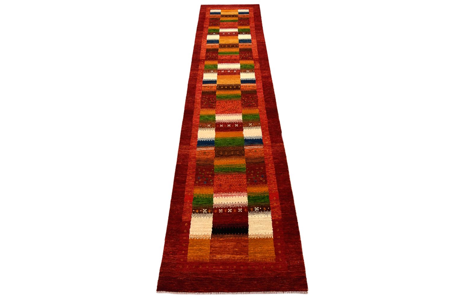 Runner Gabbeh-mattan - Loribaft Indus - 386 x 83 cm - röd