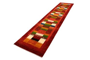 Runner Gabbeh Rug - Loribaft Indus - 386 x 83 cm - red