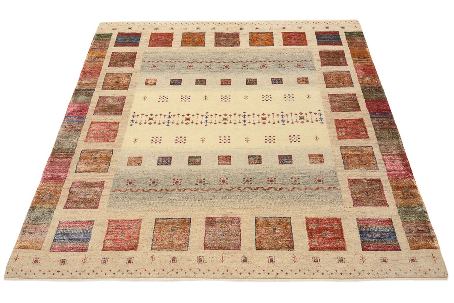 Gabbeh Teppich - Loribaft Indus quadratisch  - 155 x 153 cm - dunkelbeige