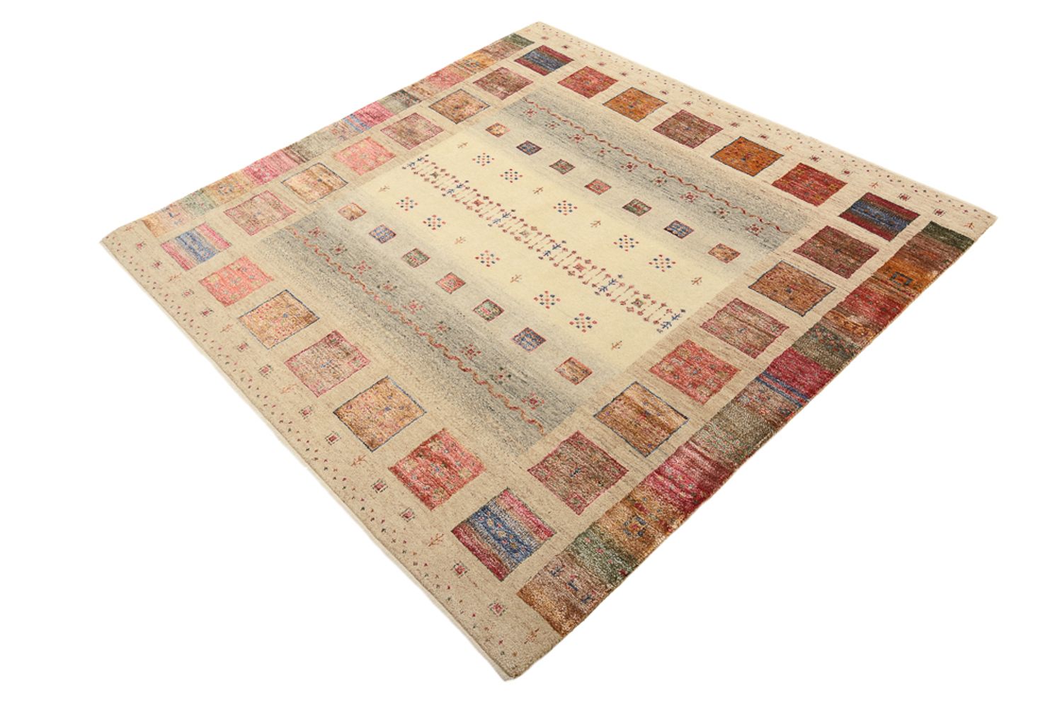 Gabbeh Tapijt - Loribaft Indus vierkant  - 155 x 153 cm - donker beige