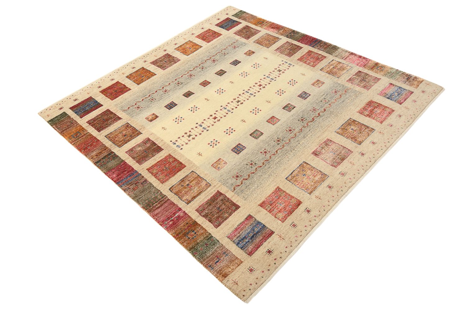 Tapis Gabbeh - Loribaft Indus carré  - 155 x 153 cm - beige foncé