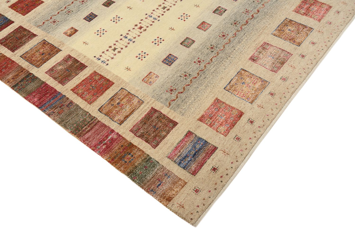 Tapis Gabbeh - Loribaft Indus carré  - 155 x 153 cm - beige foncé