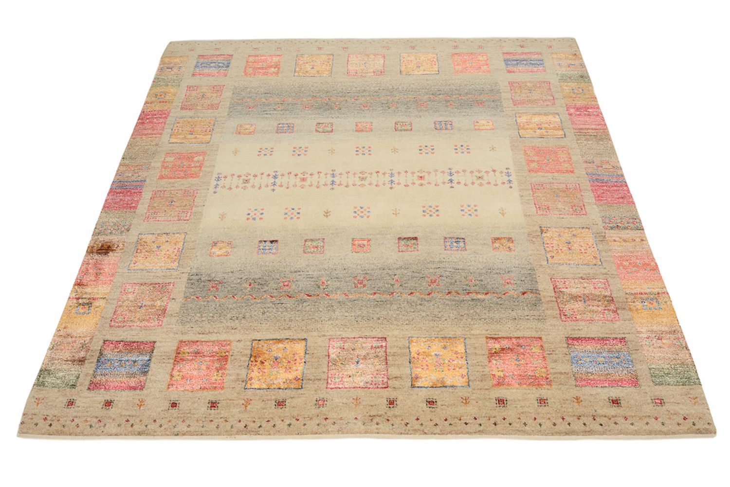 Tapis Gabbeh - Loribaft Indus carré  - 155 x 153 cm - beige foncé