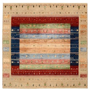 Tapis Gabbeh - Loribaft Indus carré  - 203 x 203 cm - multicolore