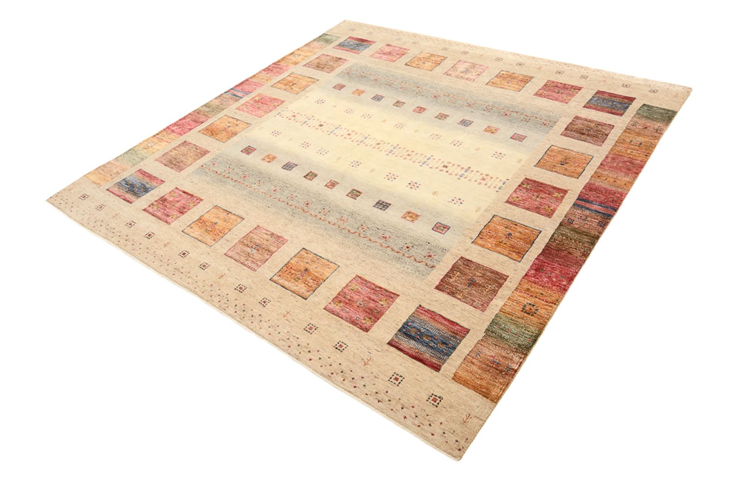 Gabbeh teppe - Loribaft Indus square  - 204 x 202 cm - lys beige