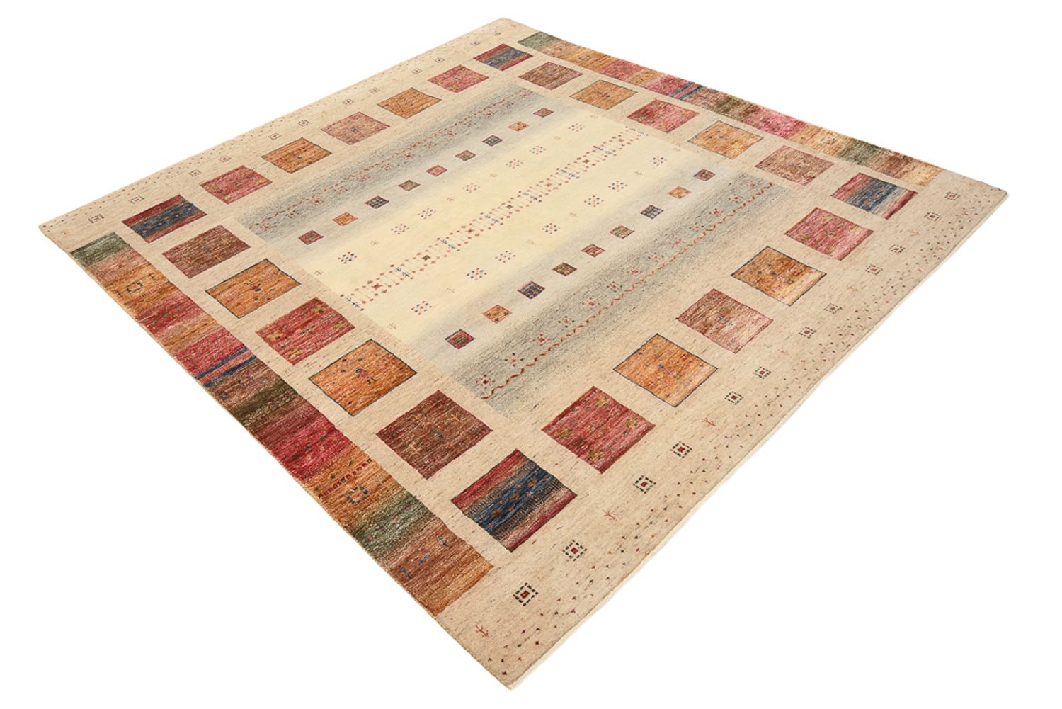 Tappeto Gabbeh - Loribaft Indus quadrato  - 204 x 202 cm - beige chiaro