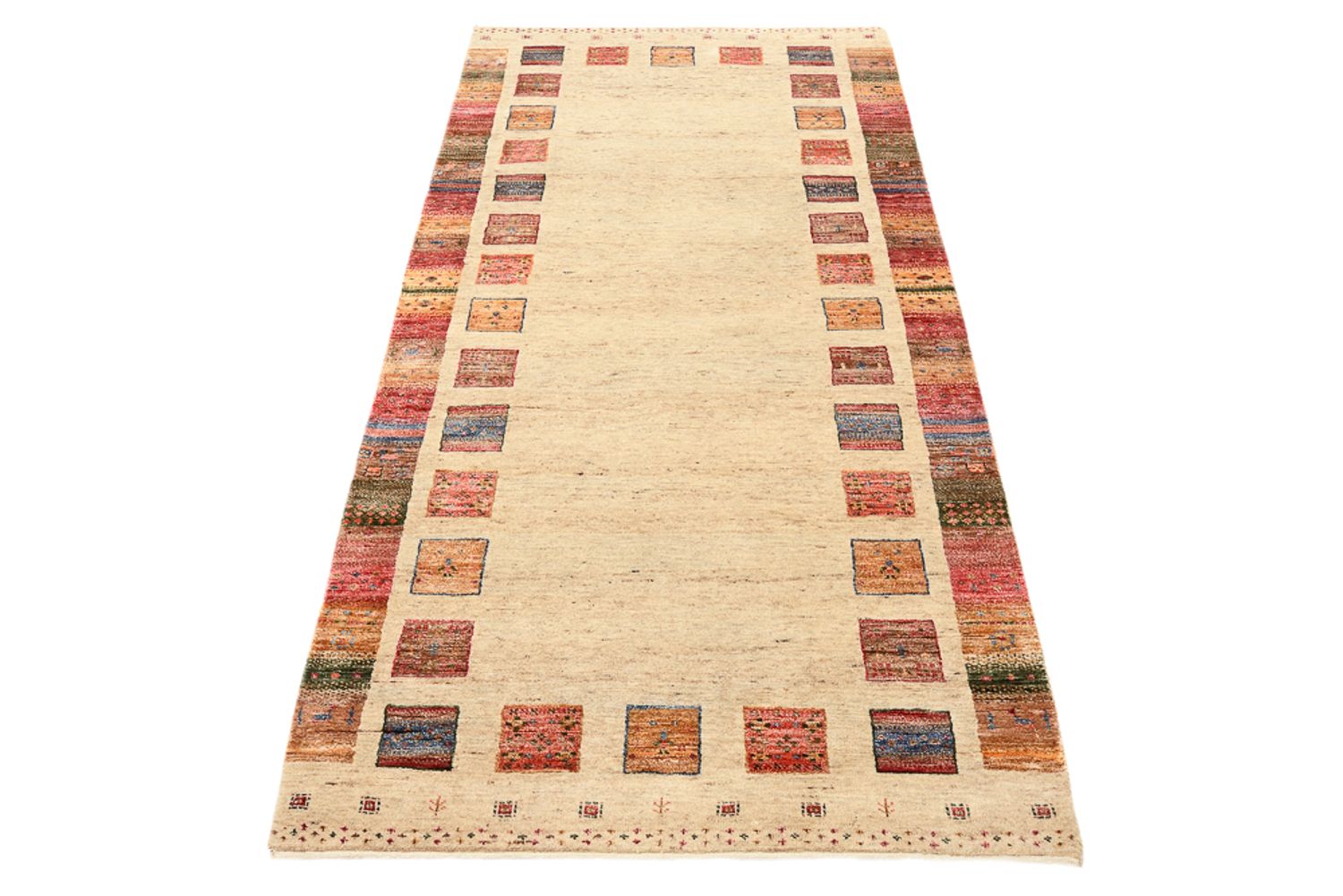 Biegacz Dywan Gabbeh - Loribaft Indus - 204 x 95 cm - wielokolorowy