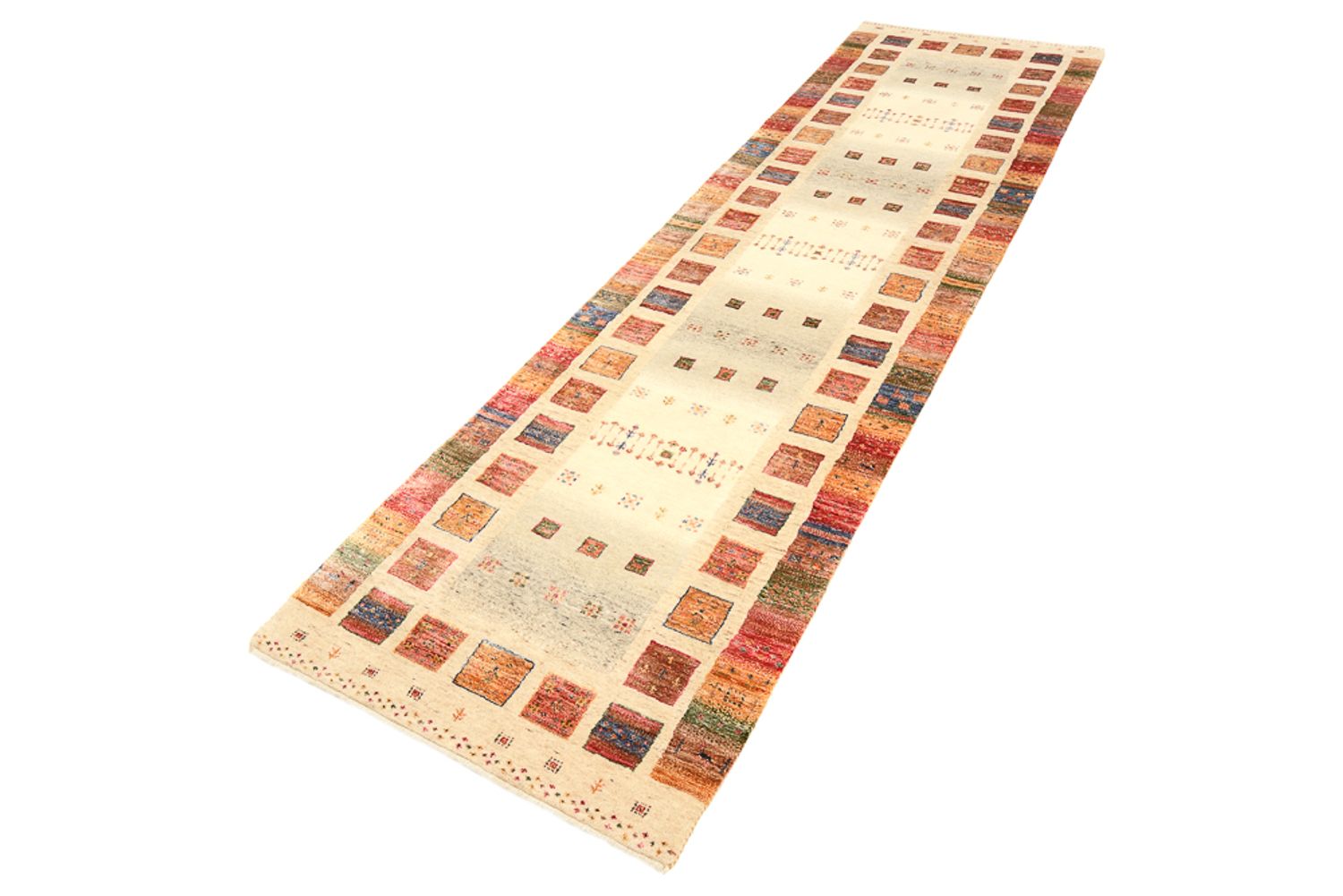 Runner Gabbeh Rug - Loribaft Indus - 296 x 83 cm - multicolored