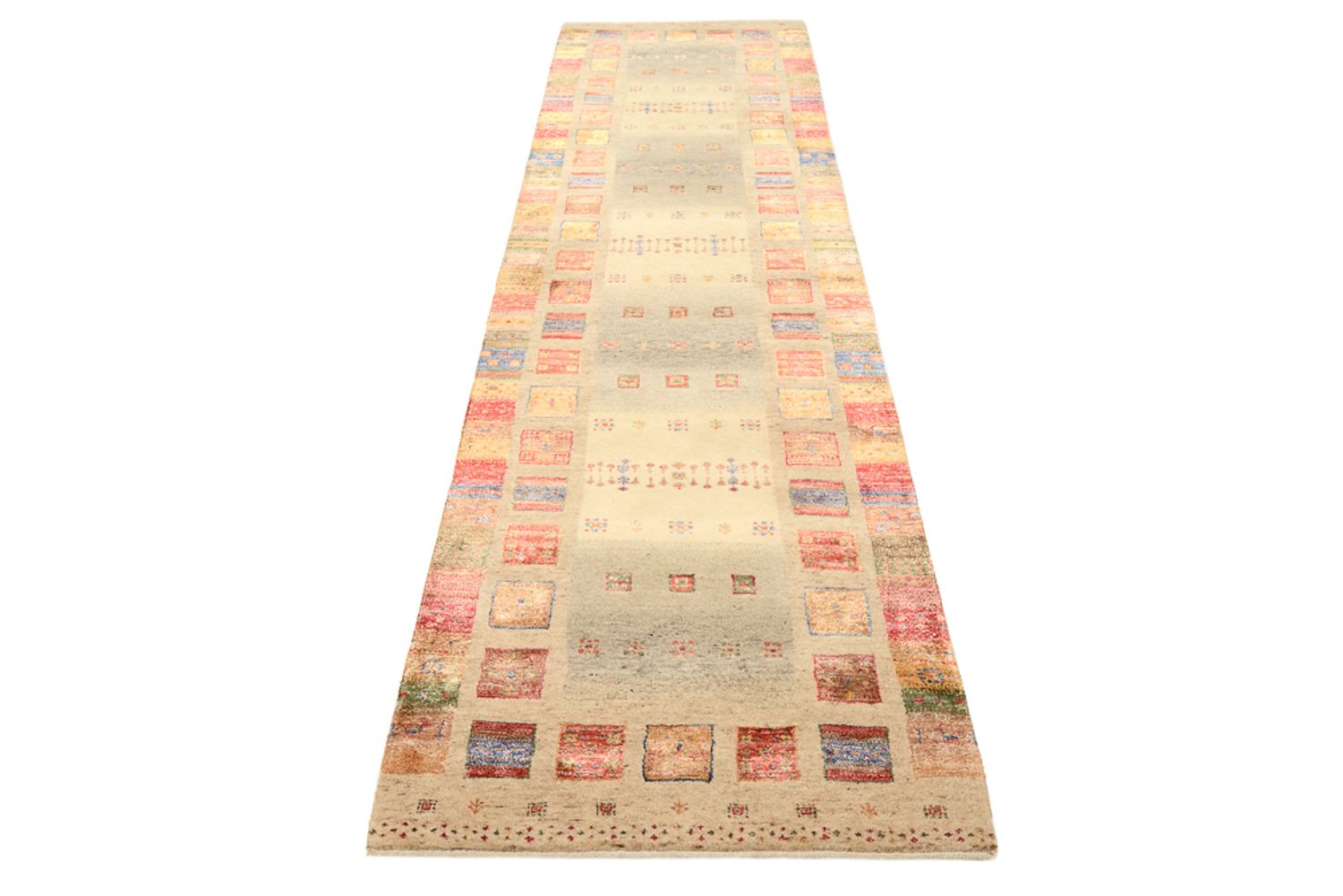 Runner Gabbeh Rug - Loribaft Indus - 296 x 83 cm - multicolored