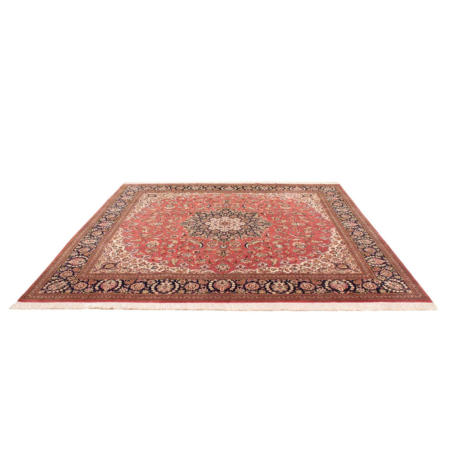 Silk Carpet - Ghom Silk - Premium kvadrat  - 247 x 247 cm - ljusröd