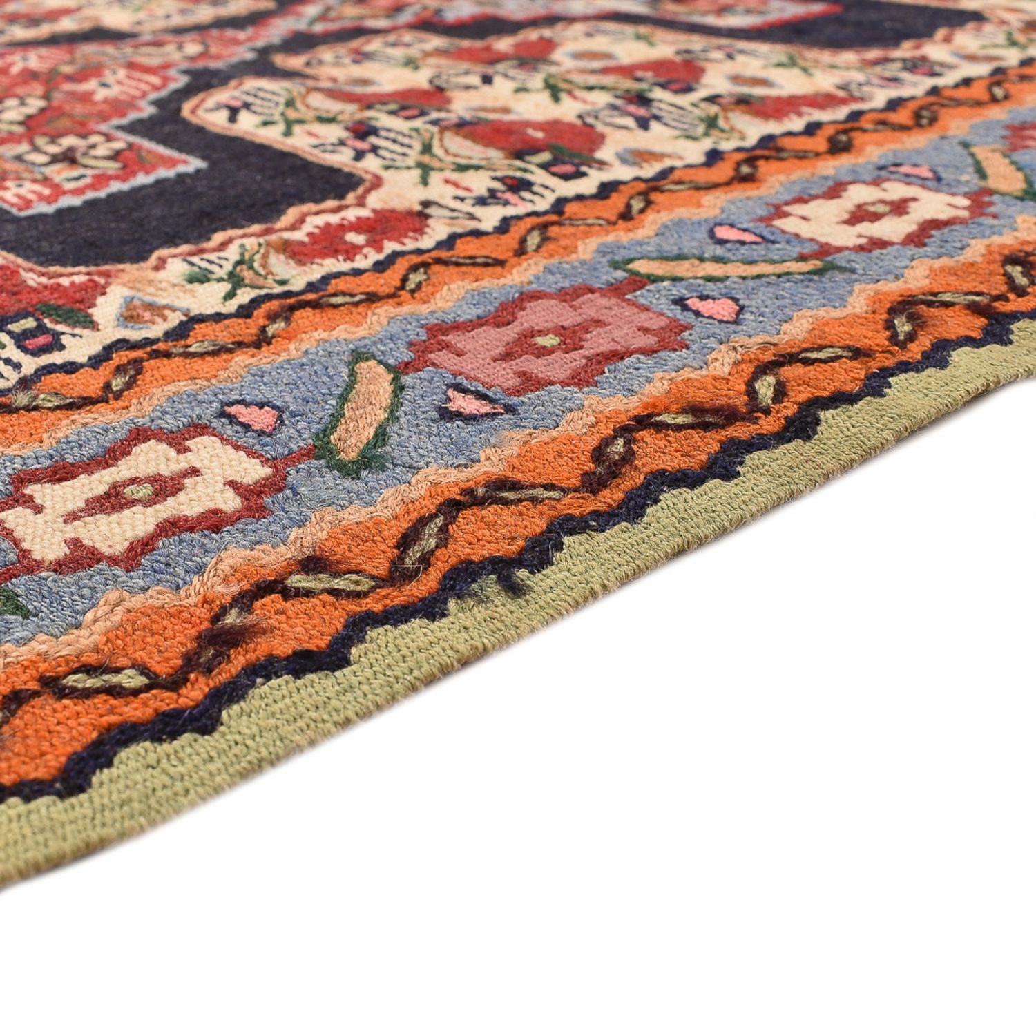 Runner Kelim Carpet - orientalisk matta - 415 x 85 cm - mörkblå