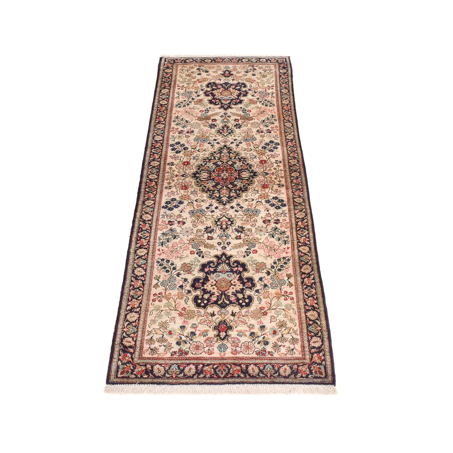 Runner Hedvábný koberec - Ghom Silk - Premium - 222 x 69 cm - krémová