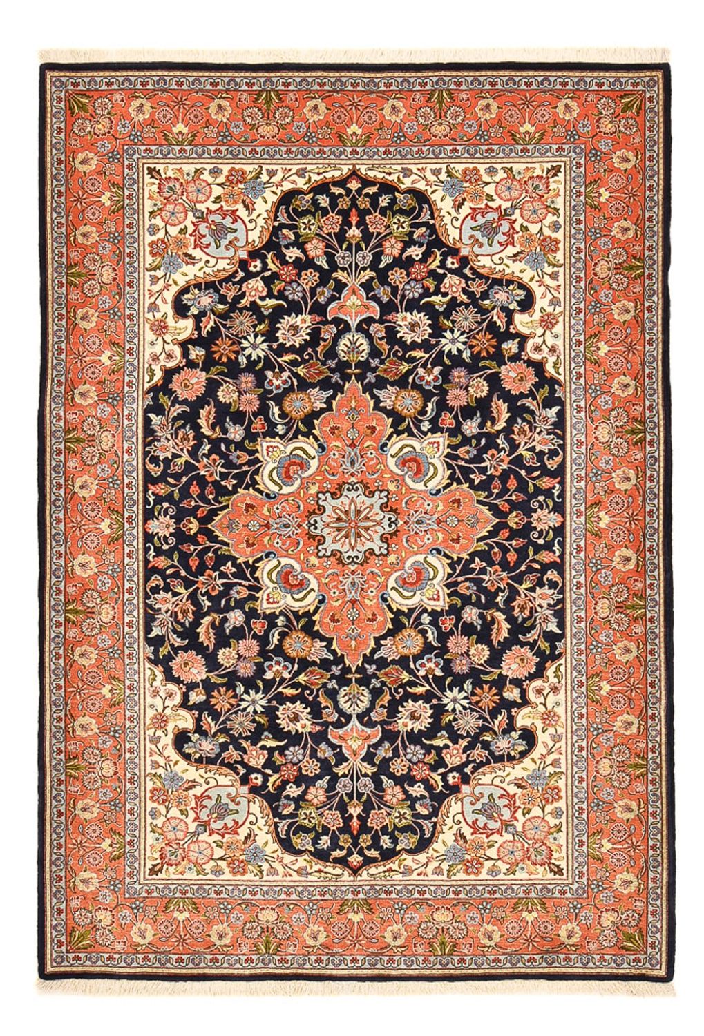 Tapis persan - Ghom - Royal - 202 x 141 cm - bleu foncé