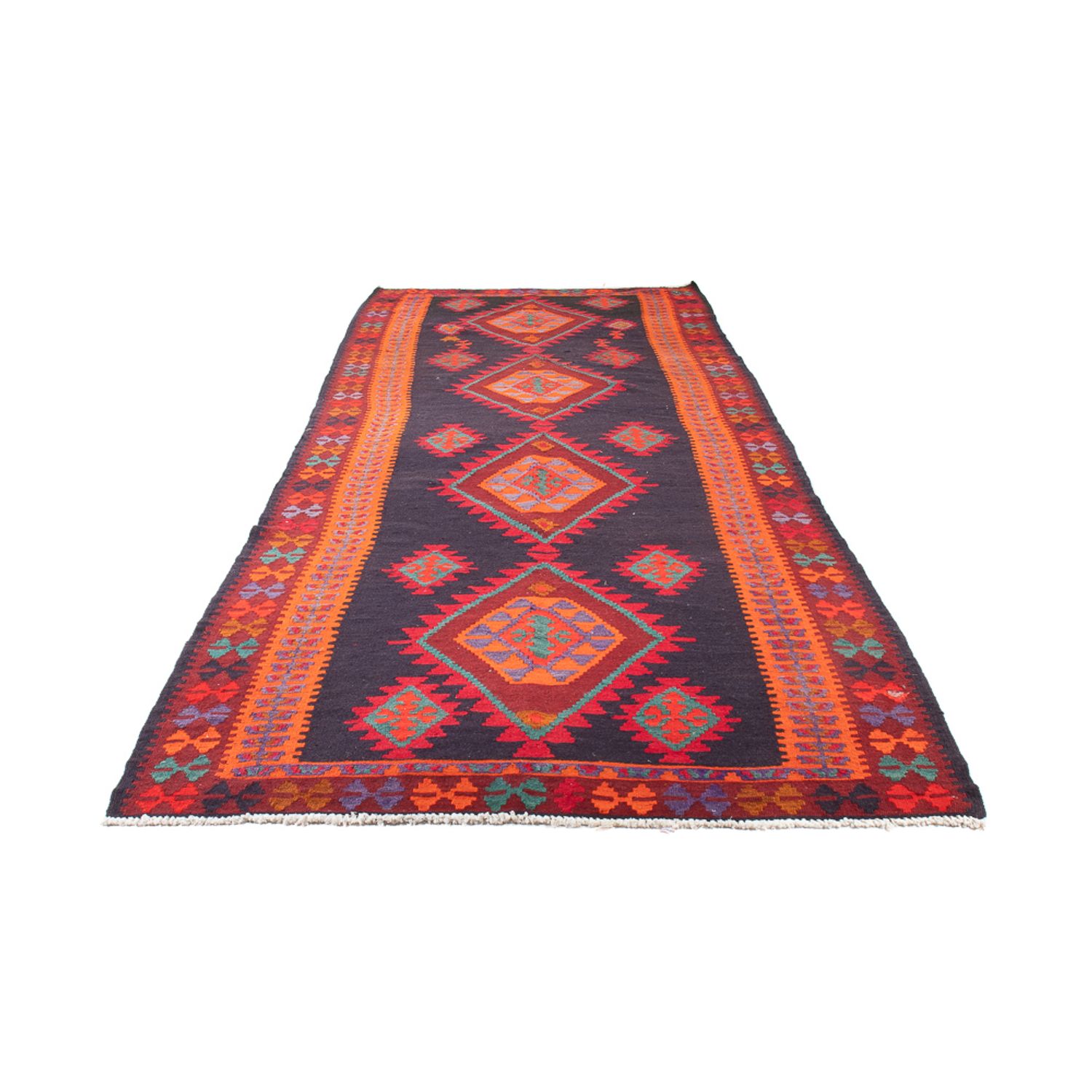 Loper Kelim tapijt - Oud - 385 x 145 cm - veelkleurig