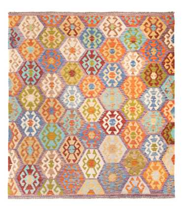 Tapis Kelim - Splash carré  - 201 x 189 cm - multicolore