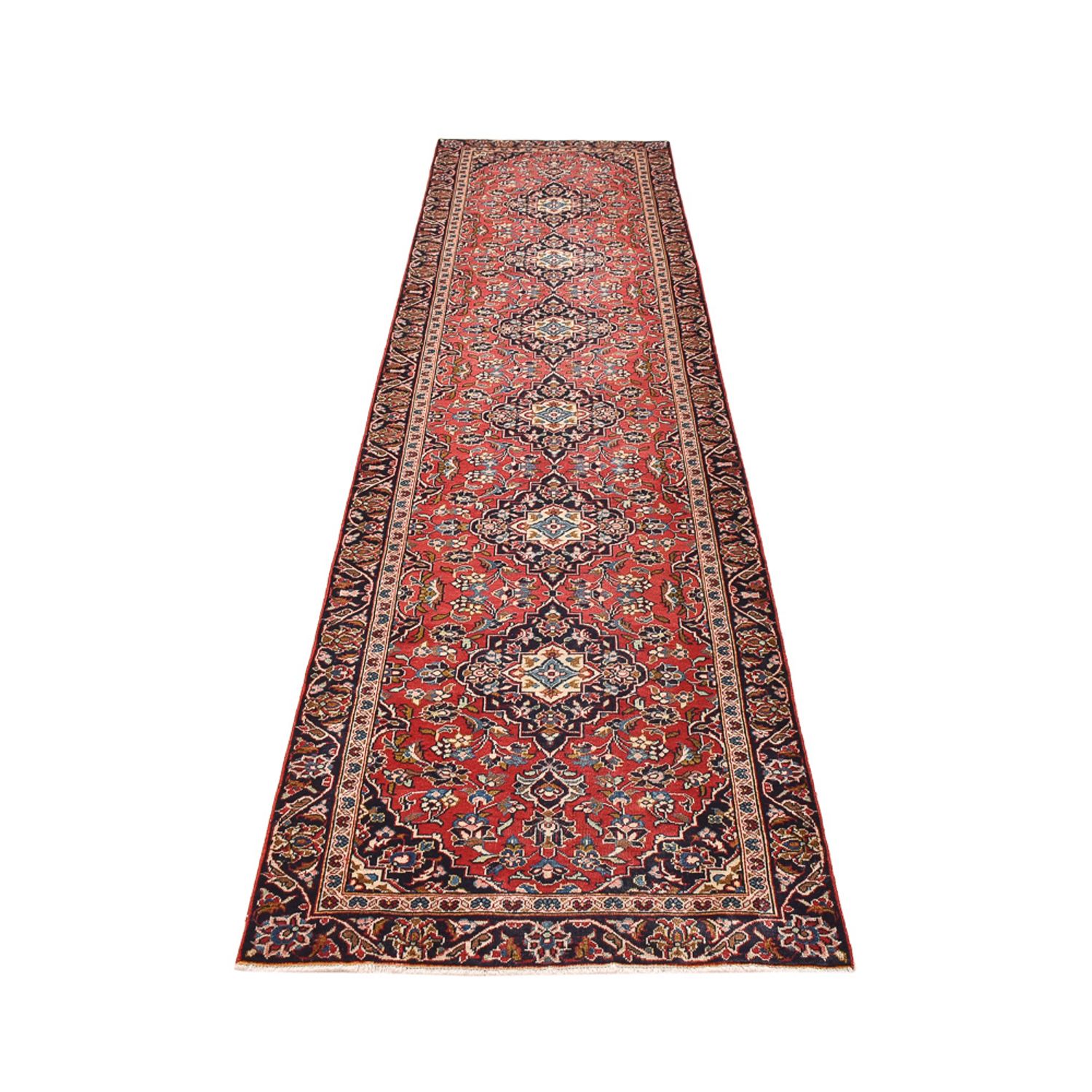 Tapis de couloir Tapis persan - Keshan - 397 x 90 cm - rouge foncé