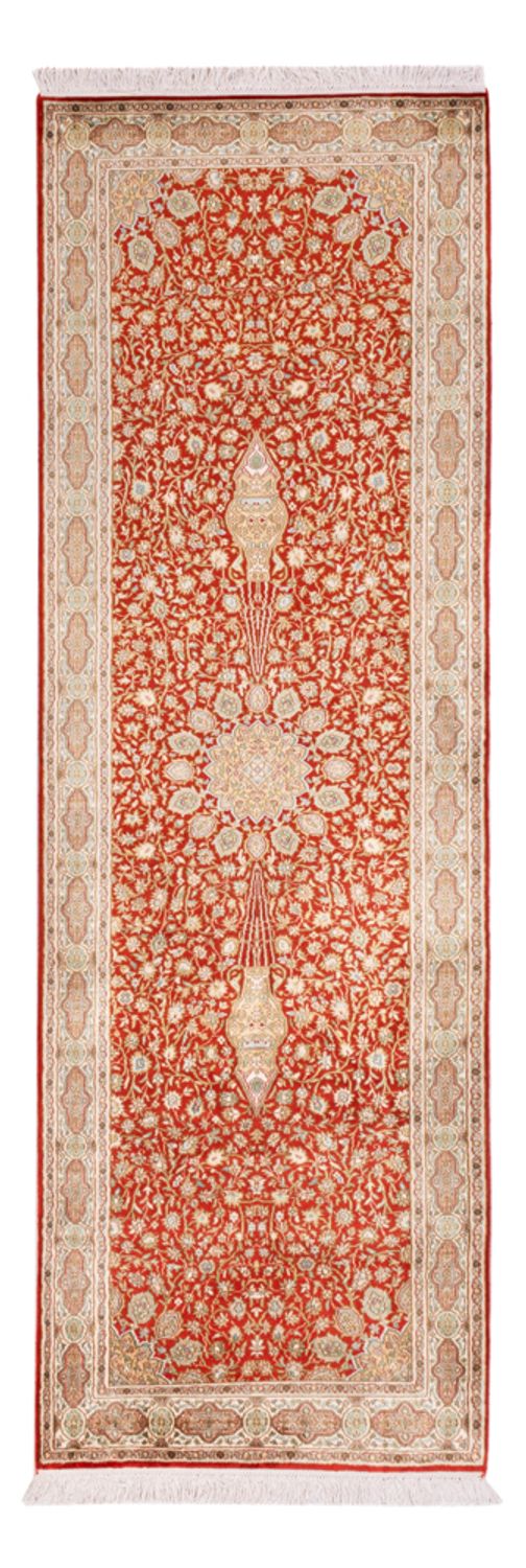 Alfombra de pasillo Alfombra de seda - Seda de Cachemira - 251 x 81 cm - rojo