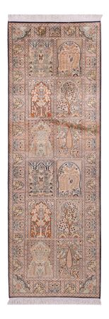 Alfombra de pasillo Alfombra de seda - Seda de Cachemira - 243 x 80 cm - beige oscuro