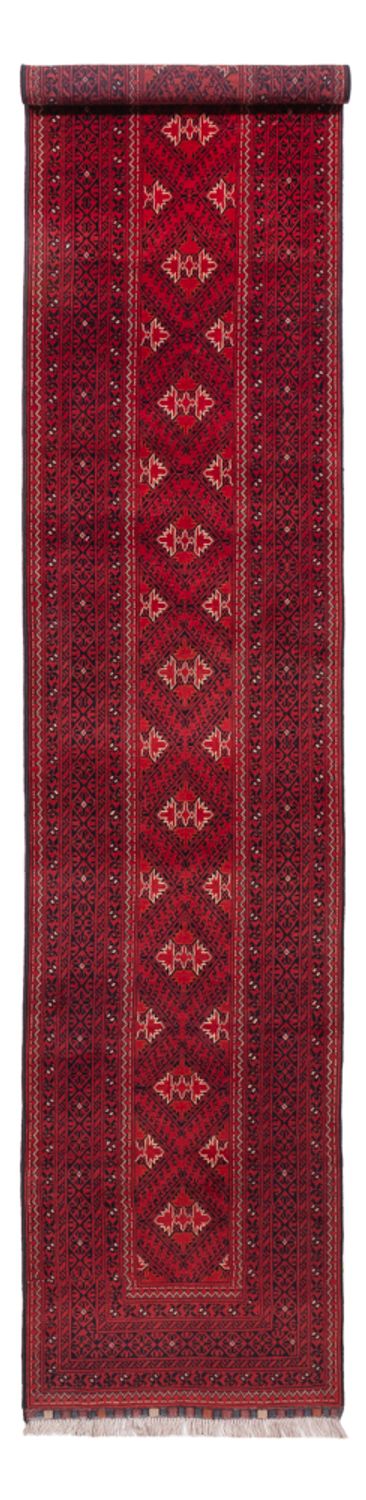 Runner Afghánský koberec - 388 x 77 cm - červená