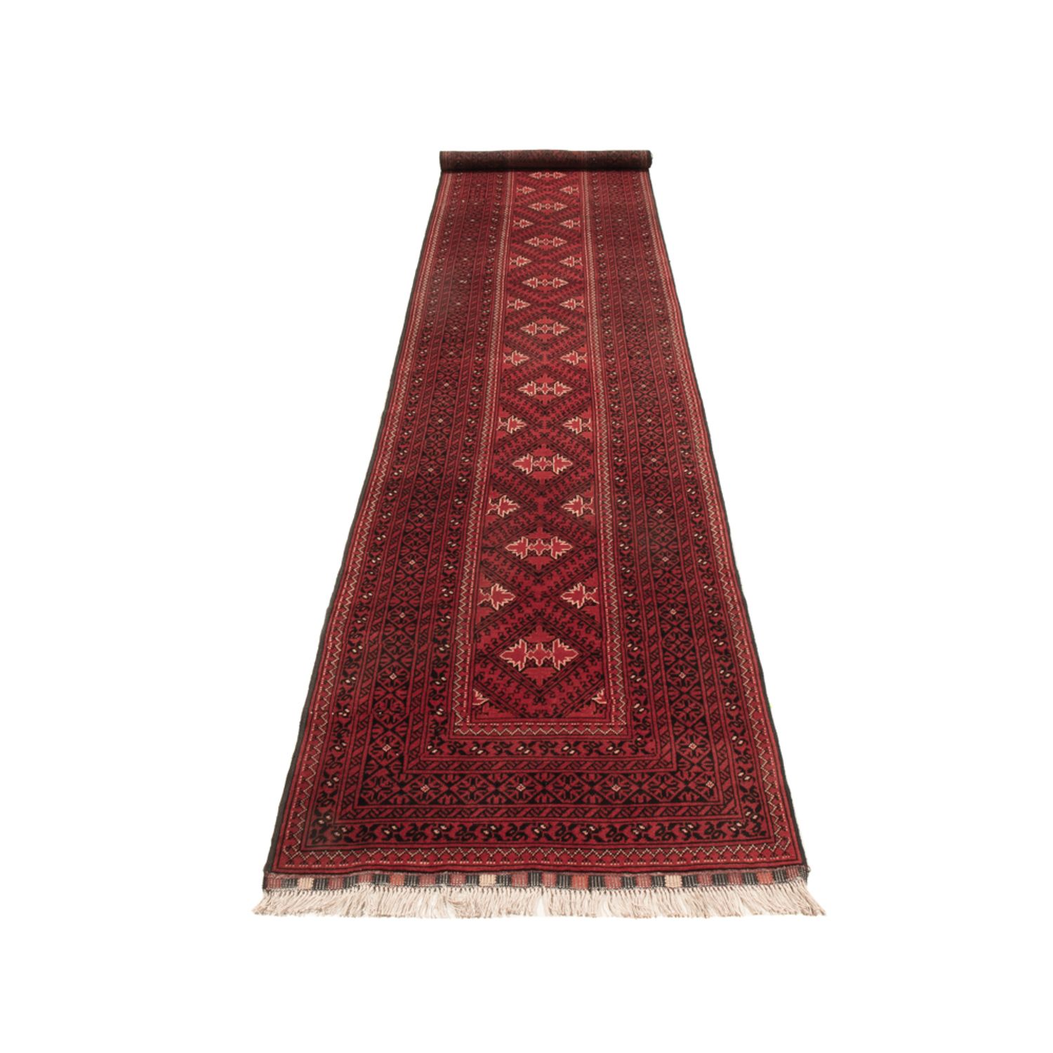 Runner Afghánský koberec - 388 x 77 cm - červená
