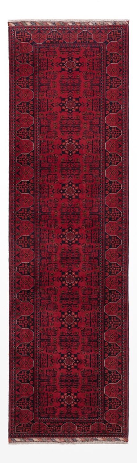 Runner Afghan Rug - Kunduz - 294 x 84 cm - dark red