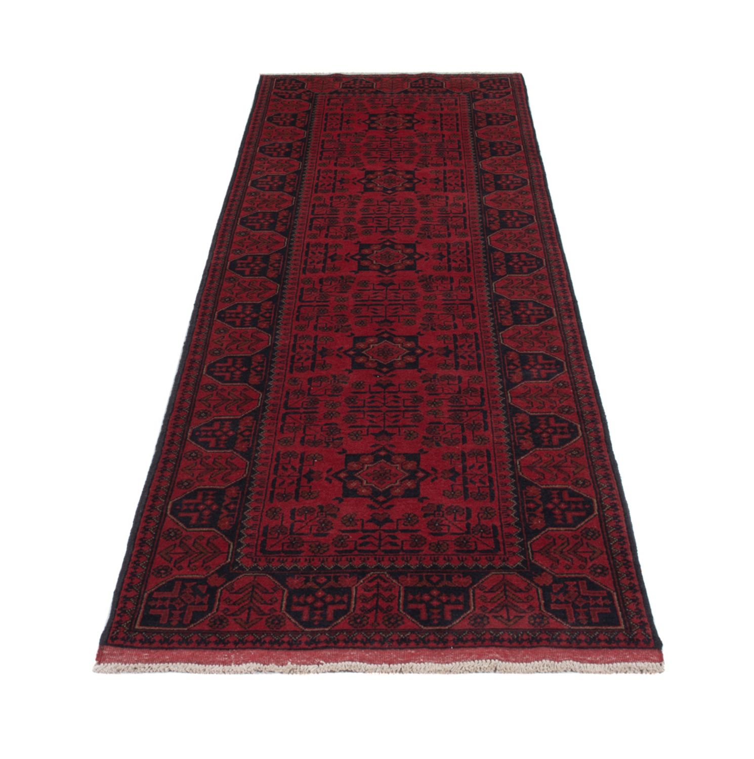 Runner Afghan Rug - Kunduz - 299 x 82 cm - dark red