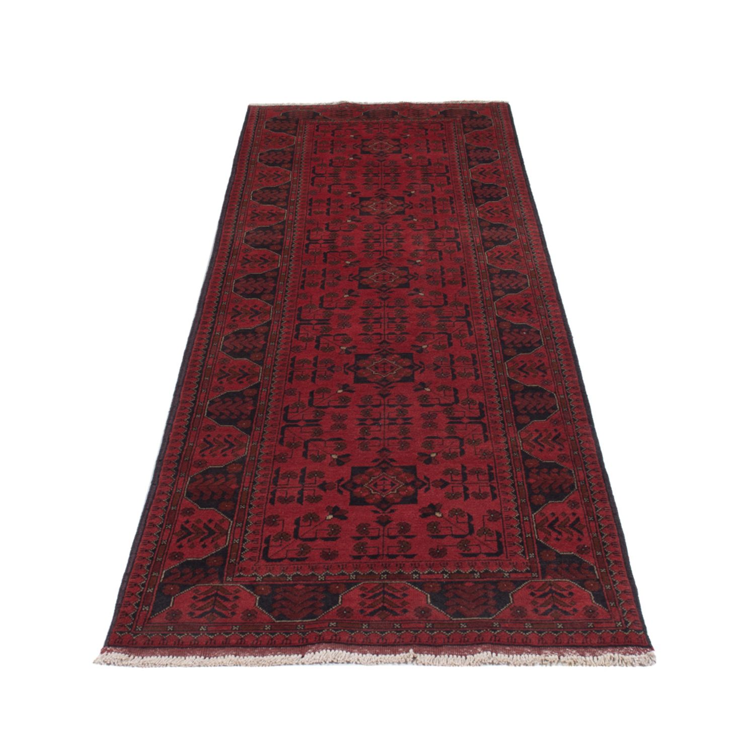 Runner Afghan Rug - Kunduz - 295 x 79 cm - dark red