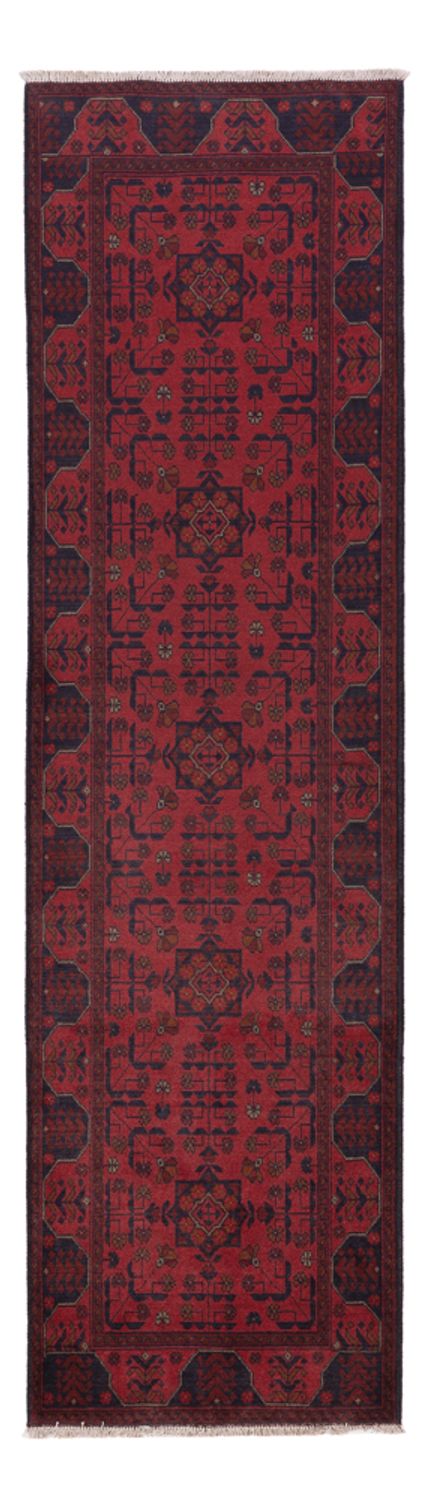 Runner Afghan Rug - Kunduz - 295 x 79 cm - dark red