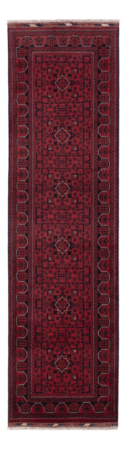 Runner Afghan Rug - Kunduz - 292 x 80 cm - dark red
