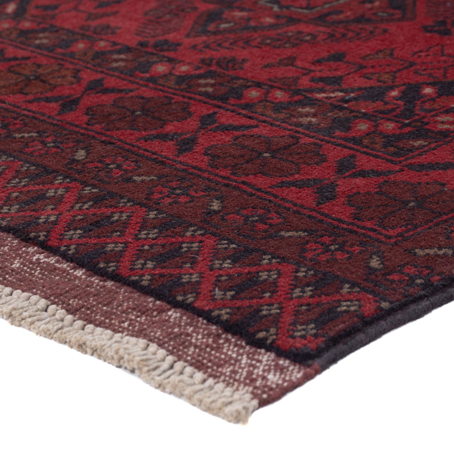 Runner Afghan Rug - Kunduz - 297 x 80 cm - dark red