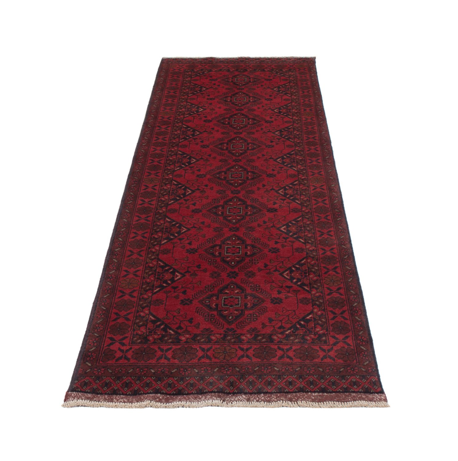 Runner Afghan Rug - Kunduz - 297 x 80 cm - dark red