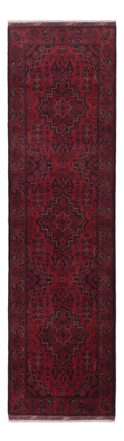 Runner Afghan Rug - Kunduz - 298 x 81 cm - dark red