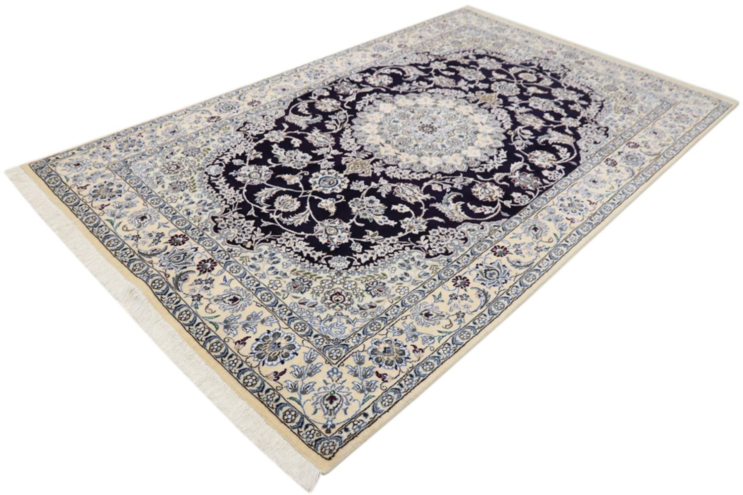Alfombra persa - Nain - 246 x 154 cm - azul oscuro