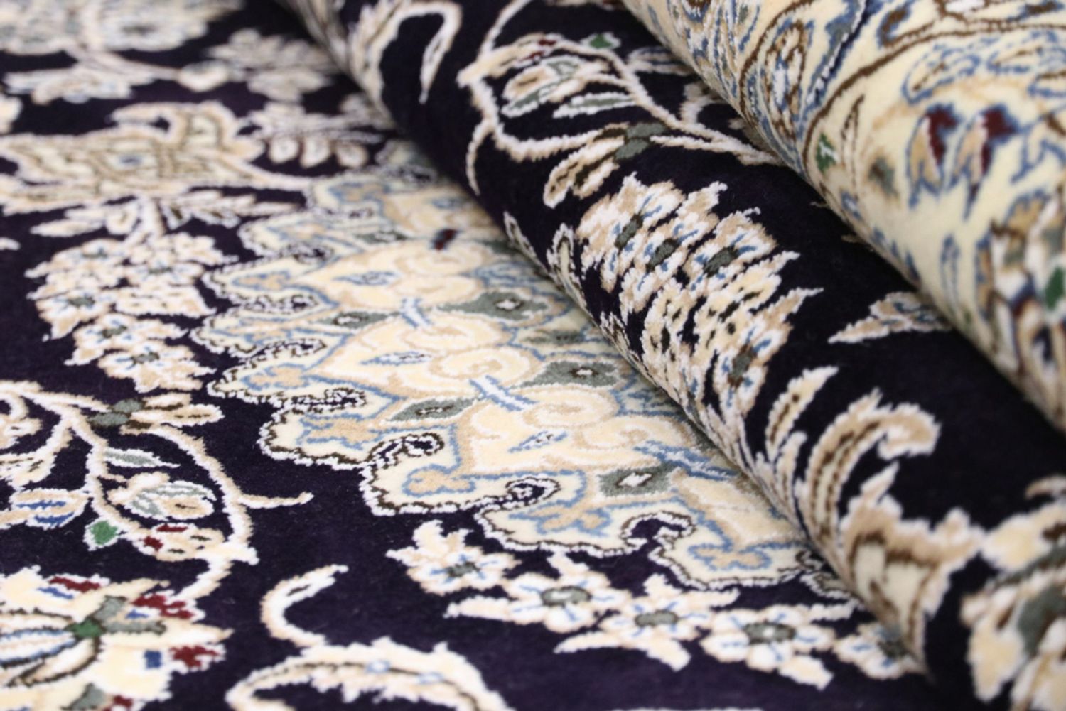 Alfombra persa - Nain - 246 x 154 cm - azul oscuro