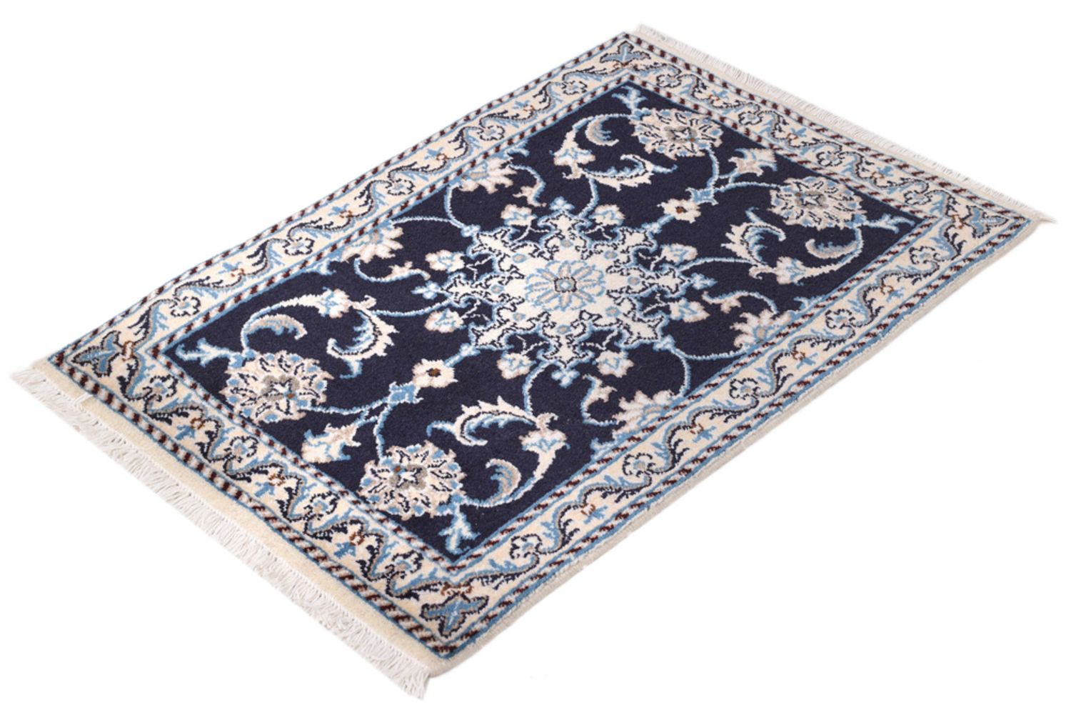 Alfombra persa - Nain - 90 x 60 cm - azul oscuro