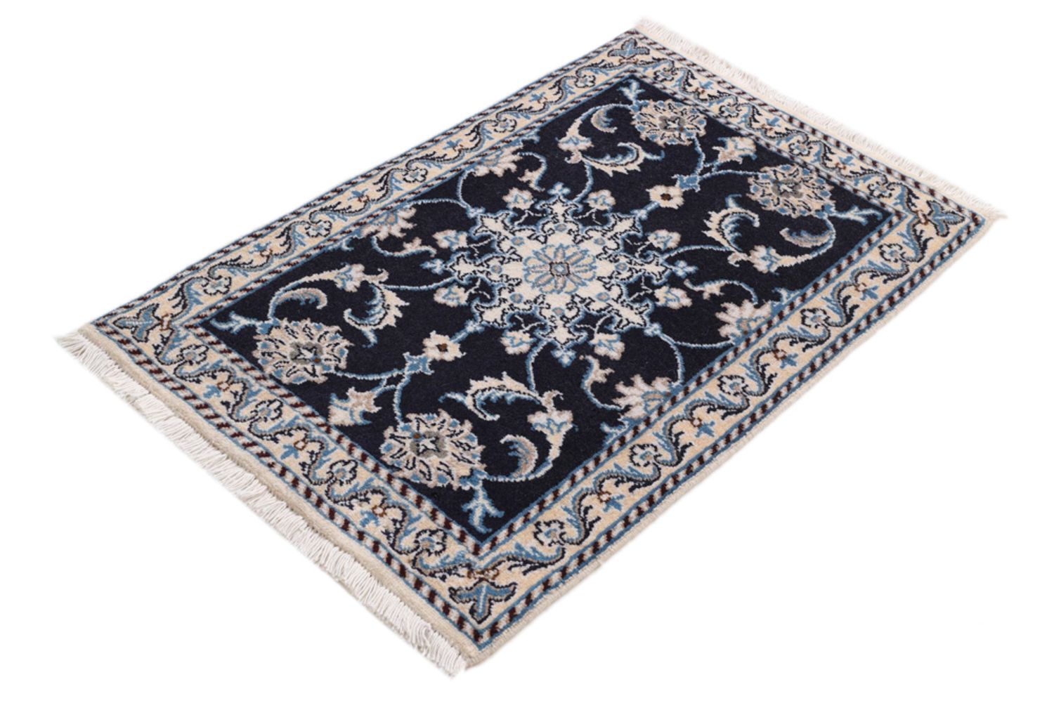 Alfombra persa - Nain - 90 x 60 cm - azul oscuro
