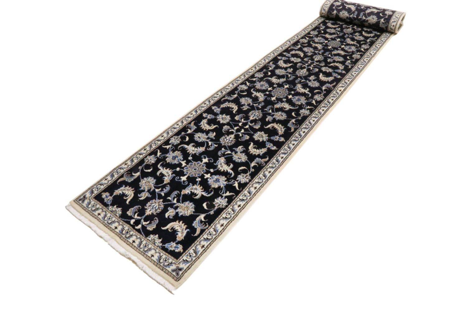 Alfombra de pasillo Alfombra persa - Nain - 393 x 77 cm - azul oscuro