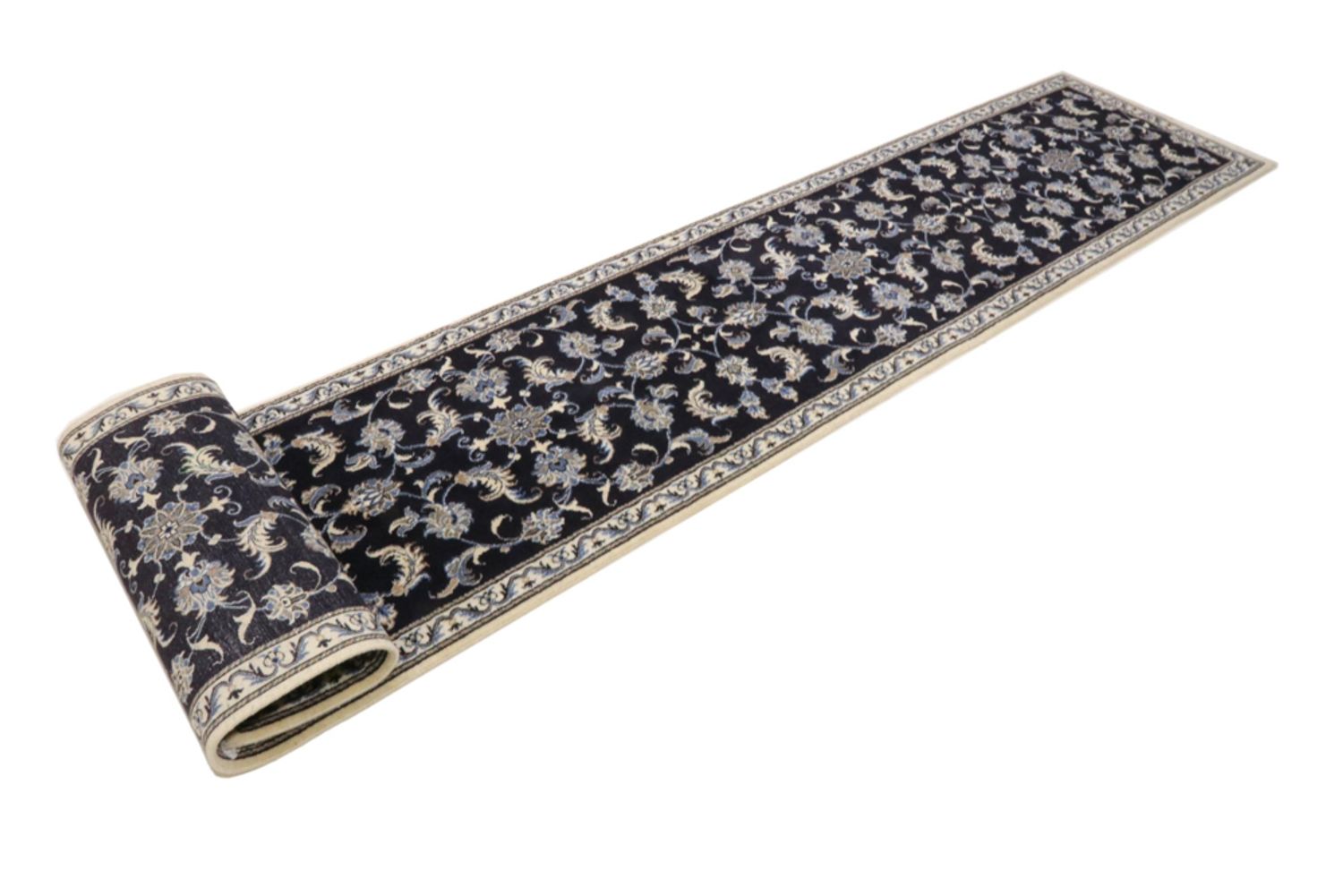 Alfombra de pasillo Alfombra persa - Nain - 393 x 77 cm - azul oscuro