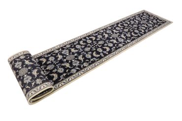 Alfombra de pasillo Alfombra persa - Nain - 393 x 77 cm - azul oscuro