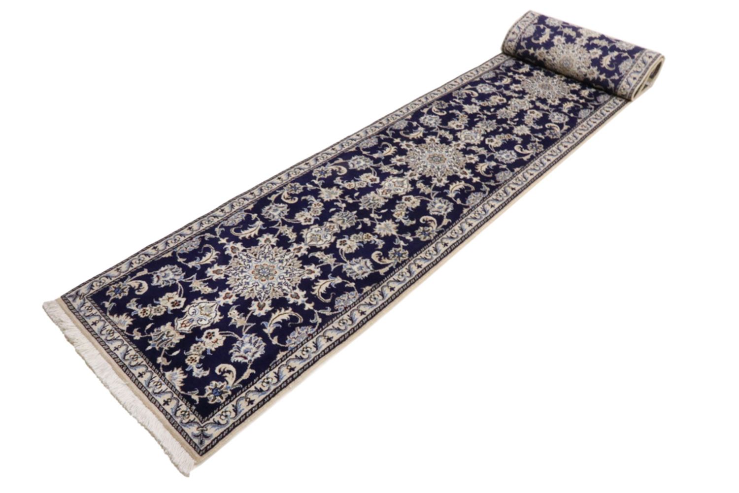 Alfombra de pasillo Alfombra persa - Nain - 389 x 80 cm - azul oscuro
